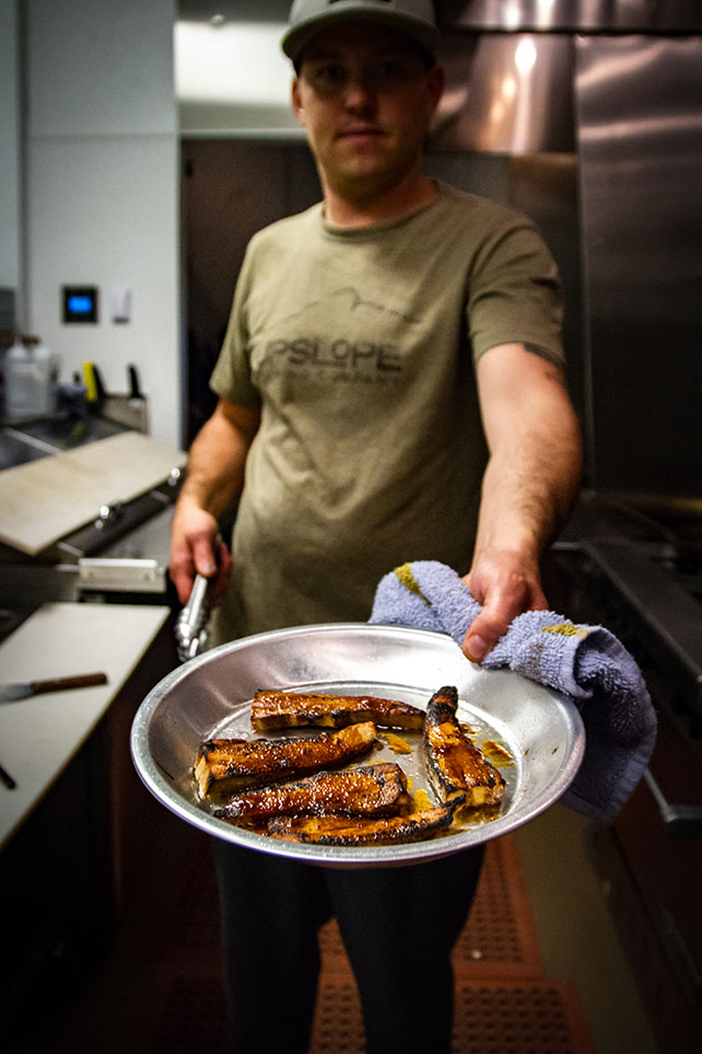 Chef Ryan with Pork Belly Skewers
